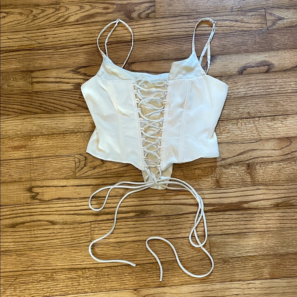 White Fox Until You’re Mine Creamy White Lace-Up Corset Cami SzL